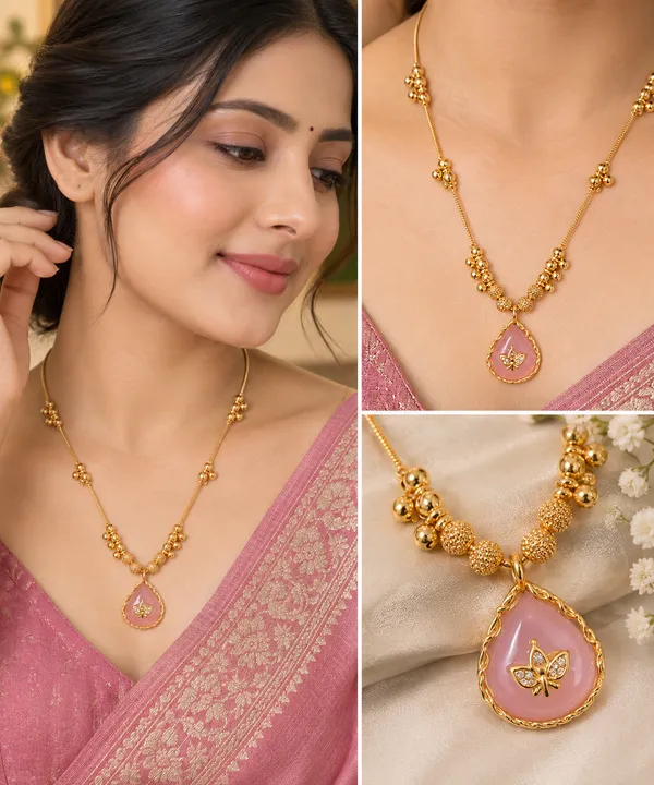Elegant_Pink_Teardrop_Pendant_Gold-Tone_Necklace_for_Women_-_23_Inches