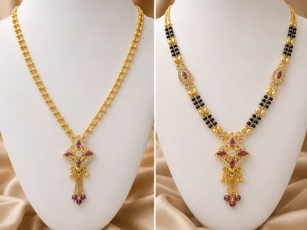Elegant_Ruby_Floral_Gold-Plated_Chain_&_Black_Beads_Mangalsutra_Combo