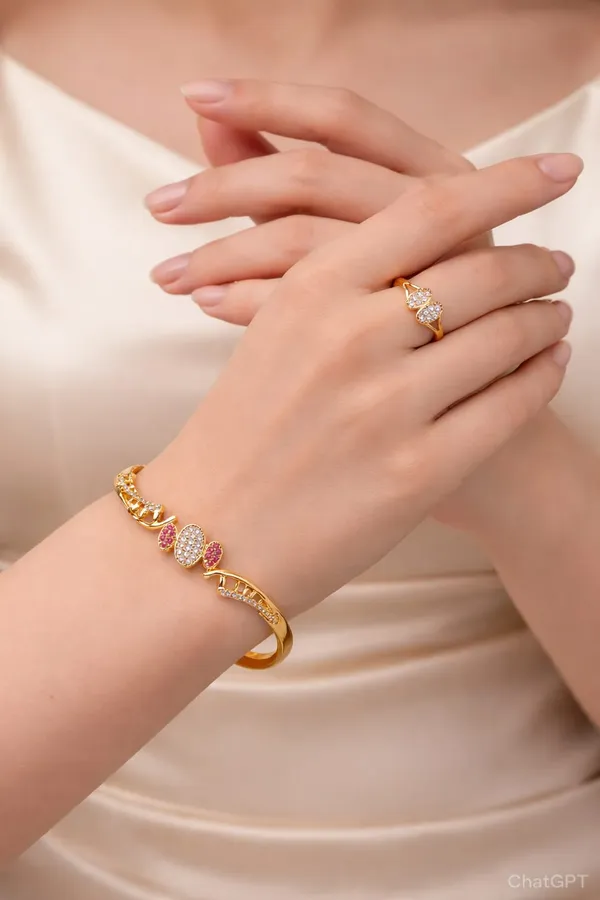 Elegant_Ruby_Spark_Gold_Plated_Bracelet_&_Dual_Heart_Ring_Combo
