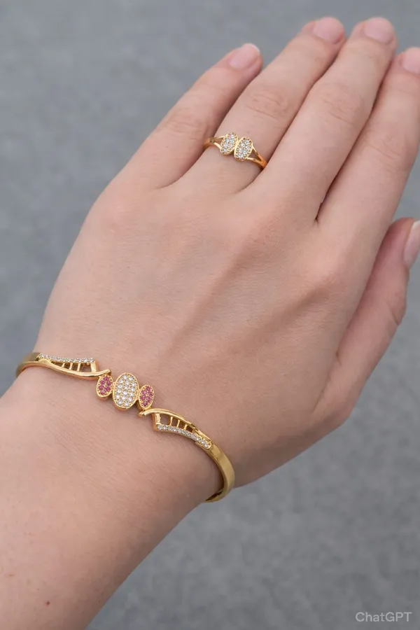 Elegant_Ruby_Spark_Gold_Plated_Bracelet_&_Dual_Heart_Ring_Combo