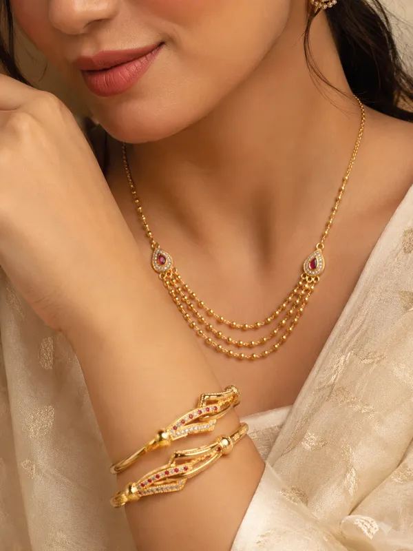 Elegant_Triple_Layer_Gold_Plated_Beaded_chai_&_Designer_Kada_Combo_Set