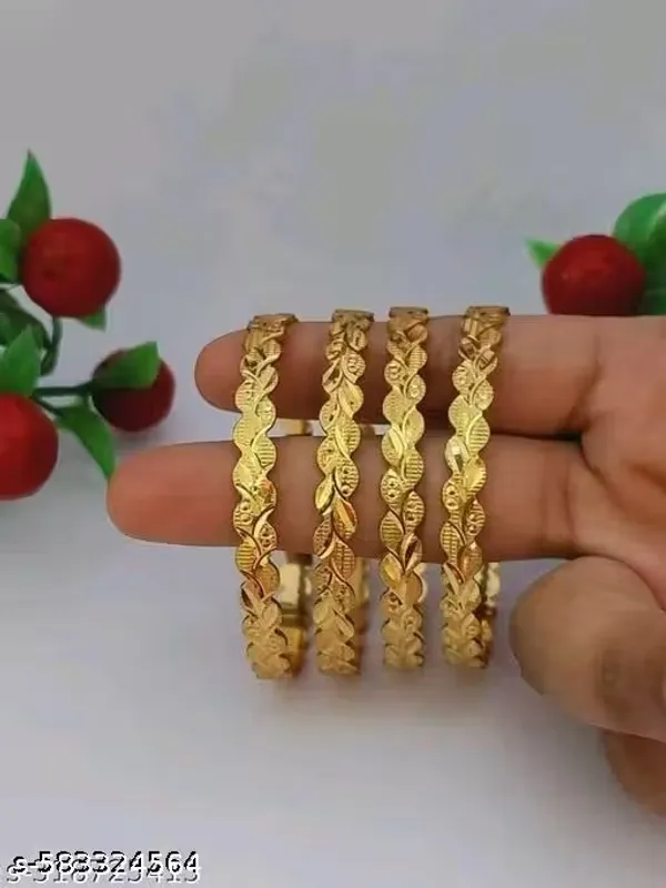 Elegant_Twisted_Leaf_Design_Gold-Plated_Bangles_–_Set_of_4