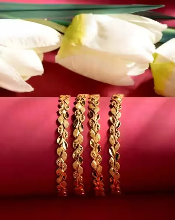 Elegant_Twisted_Leaf_Design_Gold-Plated_Bangles_–_Set_of_4