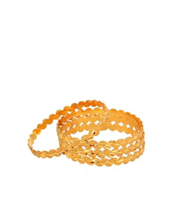 Elegant_Twisted_Leaf_Design_Gold-Plated_Bangles_–_Set_of_4