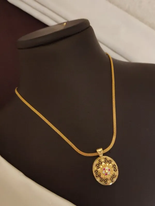 Designer_High_Gold_Plated_Antique_Circular_Pendant_Necklace_Set_with_Earrings