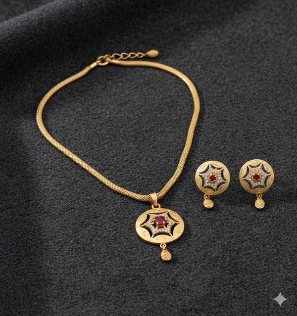 Micro_Gold_Plated_And_Diamond_Studded_Fancy_Star_Pendant_Set_with_short_Chain
