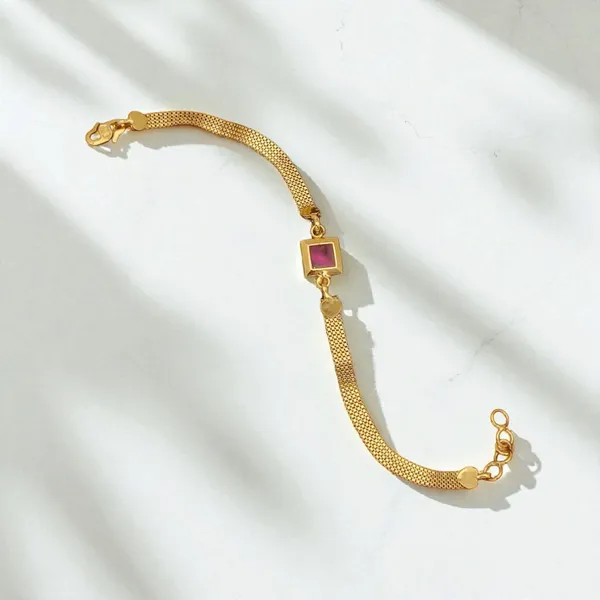 Designer_High_Gold_Plated_Ruby_Stone_Mesh_Chain_Bracelet