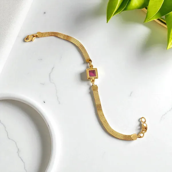 Designer_High_Gold_Plated_Ruby_Stone_Mesh_Chain_Bracelet