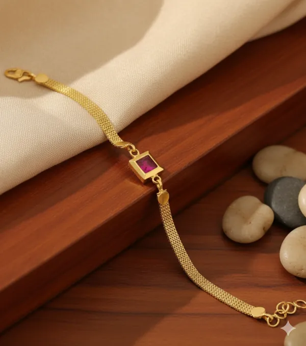 Designer_High_Gold_Plated_Ruby_Stone_Mesh_Chain_Bracelet