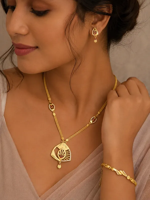 Gold_Plated_AD_Stone_Studded_Pendant_Necklace_with_Bracelet_Combo_Set_for_Women_|_Elegant_Traditional_Jewelry_Gift_Set