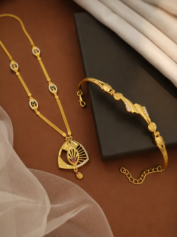 Gold_Plated_AD_Stone_Studded_Pendant_Necklace_with_Bracelet_Combo_Set_for_Women_|_Elegant_Traditional_Jewelry_Gift_Set