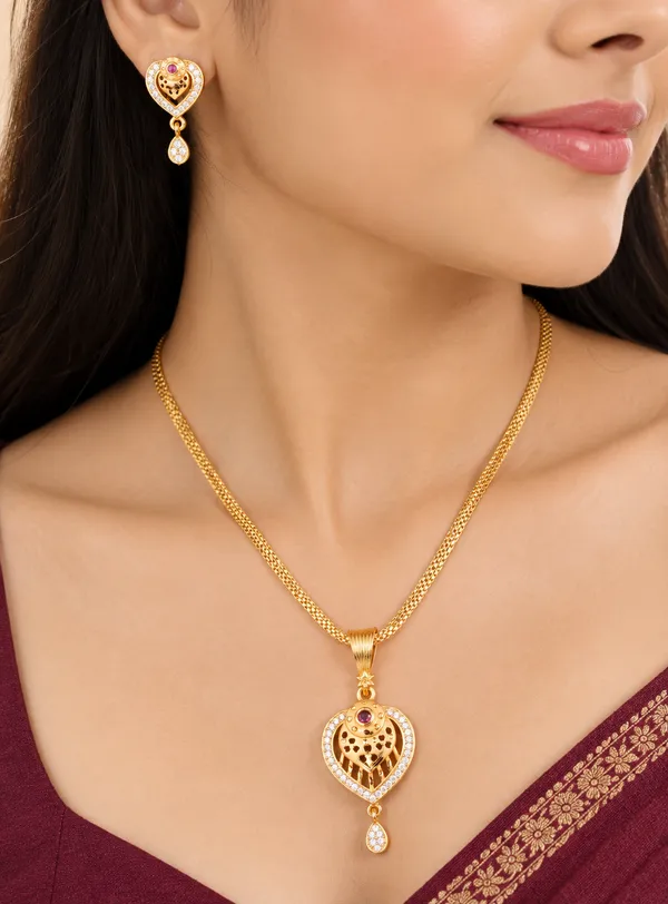 Gold-Plated_Heart_Design_Pendant_Necklace_Set_with_Matching_Earrings_–_Traditional_Designer_Jewellery