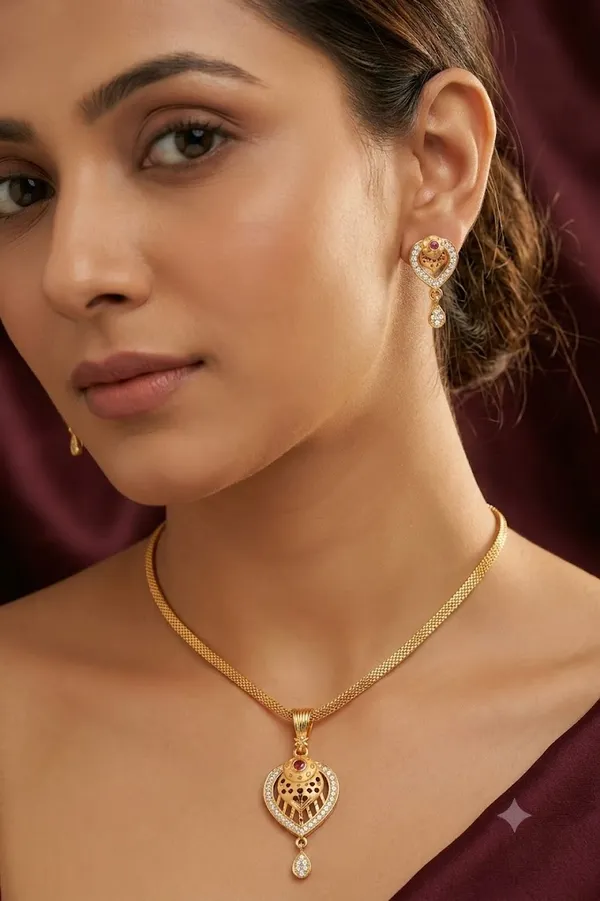 Gold-Plated_Heart_Design_Pendant_Necklace_Set_with_Matching_Earrings_–_Traditional_Designer_Jewellery