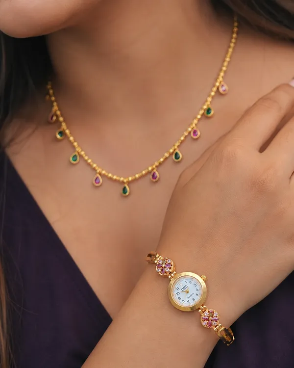 Elegant_Gold-Plated_Floral_Stone_Bracelet_Watch_for_Women_-_23_Inches