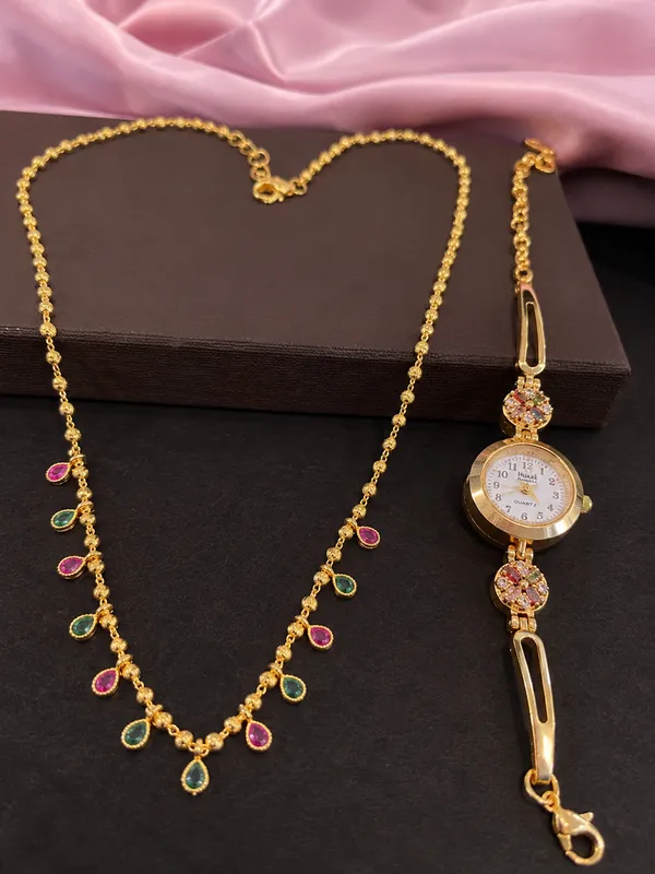 Elegant_Gold-Plated_Floral_Stone_Bracelet_Watch_for_Women_-_23_Inches