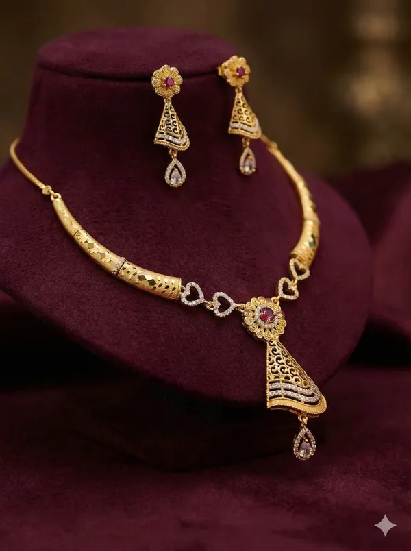 Traditional_Micro_Gold_Plated_And_Diamond_Necklace_Set_with_Matching_Earrings