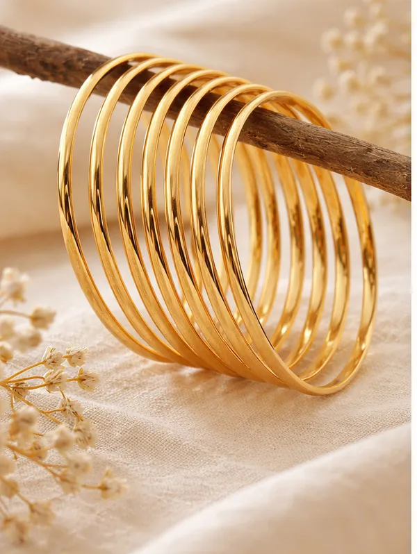 Casual_Wear_Micro_Gold_Plated_8_Pcs_Plain_Bangle_For_Girls_And_Women