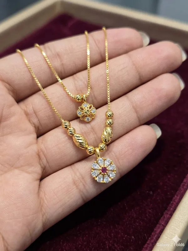 Micro_Gold_Plated_Ruby_&_And_Diamond_Studded_Double_Layer_18_Inches_Chain