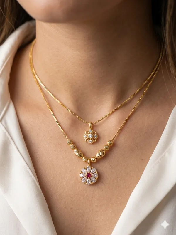 Micro_Gold_Plated_Ruby_&_And_Diamond_Studded_Double_Layer_18_Inches_Chain