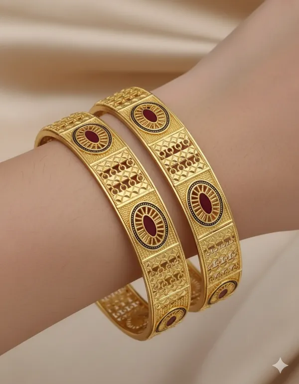 New_Designer_High_Gold_Plated_Pure_Brass_2_Pcs_Oval_Bangle