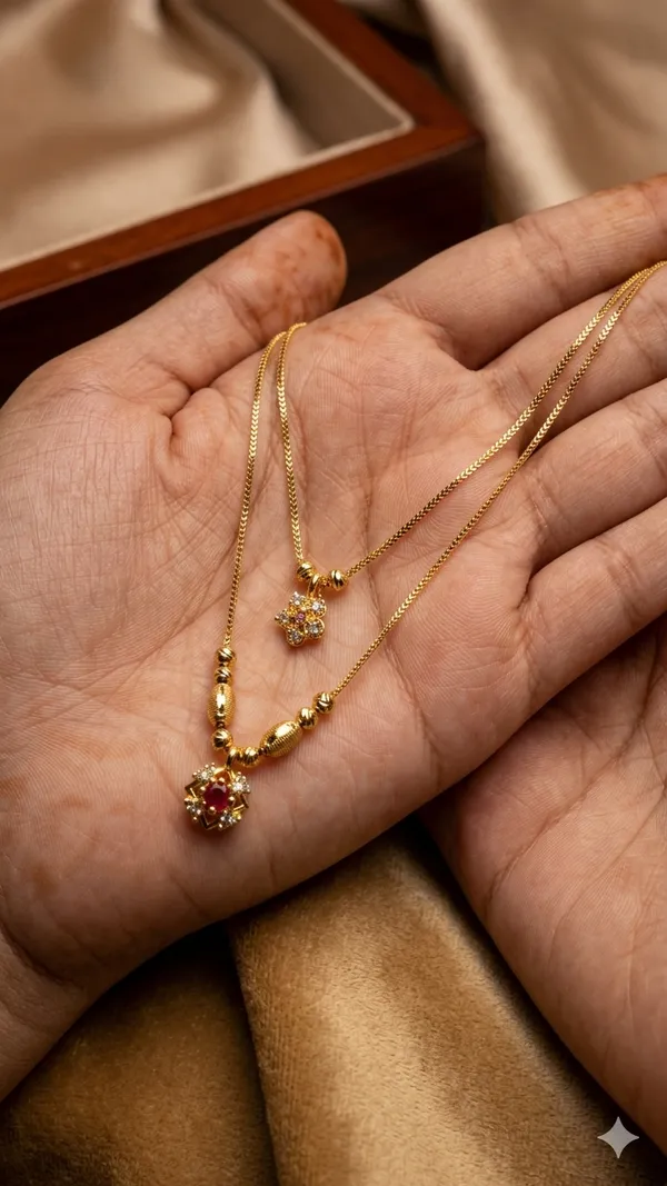 Micro_Gold_Plated_AD_Diamond_Studded_Ruby_Floral_Dual-Layer_18_inches_chain