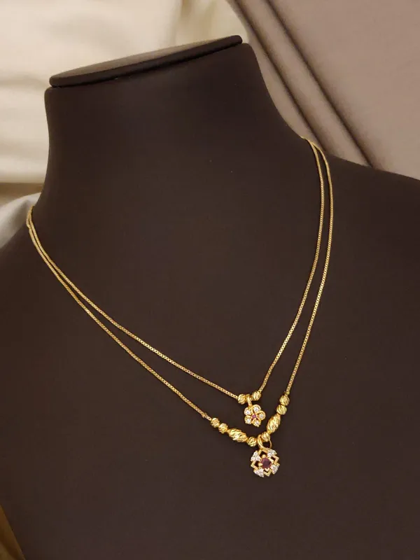 Micro_Gold_Plated_AD_Diamond_Studded_Ruby_Floral_Dual-Layer_18_inches_chain
