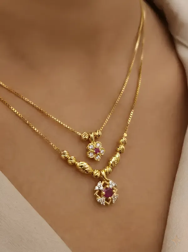 Micro_Gold_Plated_AD_Diamond_Studded_Ruby_Floral_Dual-Layer_18_inches_chain