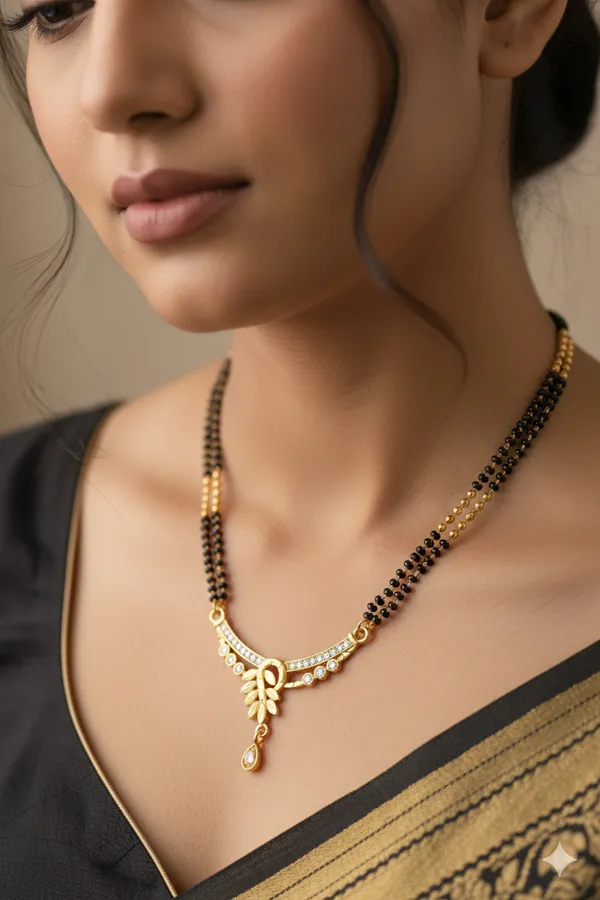 Micro_Gold_Plated_AD_Diamond_Leaf_Design_24_inches_Mangalsutra_with_Drop_Pendant