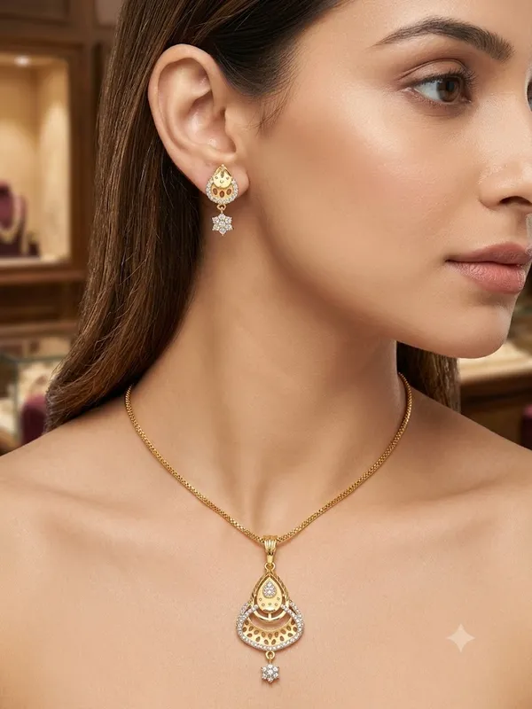 Micro_Gold_Plated_AD_Diamond_Studded_Designer_Pendant_Necklace_&_Earring_Set