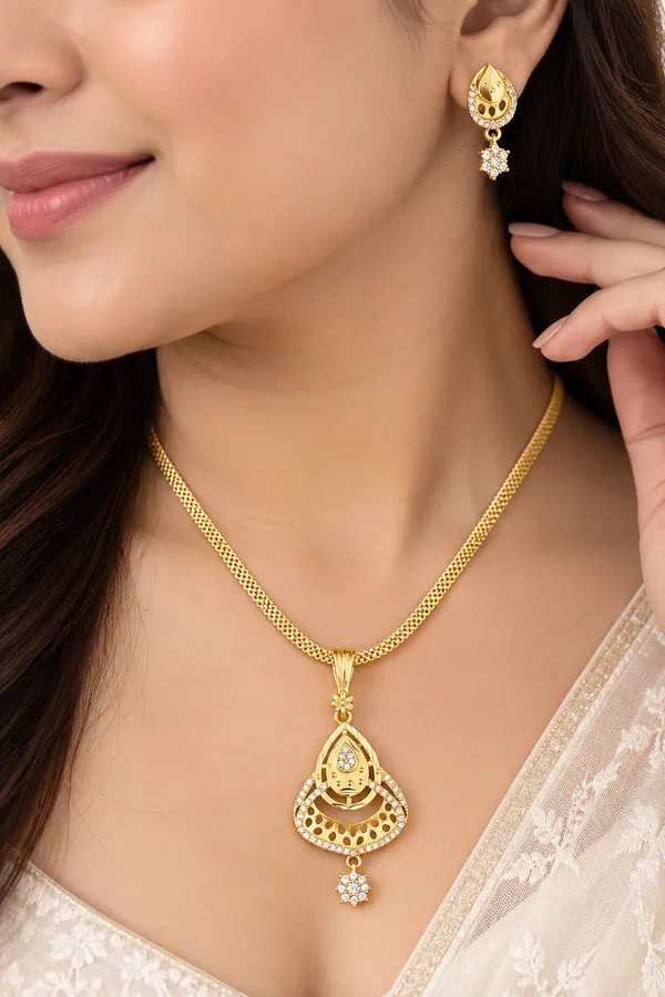 Micro_Gold_Plated_AD_Diamond_Studded_Designer_Pendant_Necklace_&_Earring_Set