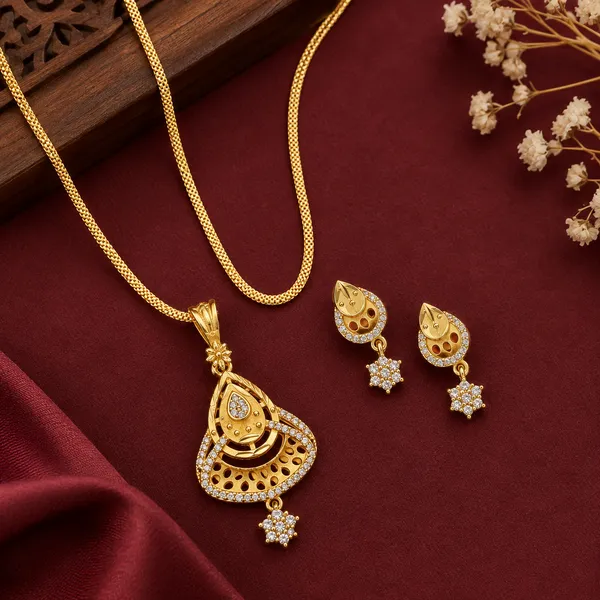 Micro_Gold_Plated_AD_Diamond_Studded_Designer_Pendant_Necklace_&_Earring_Set