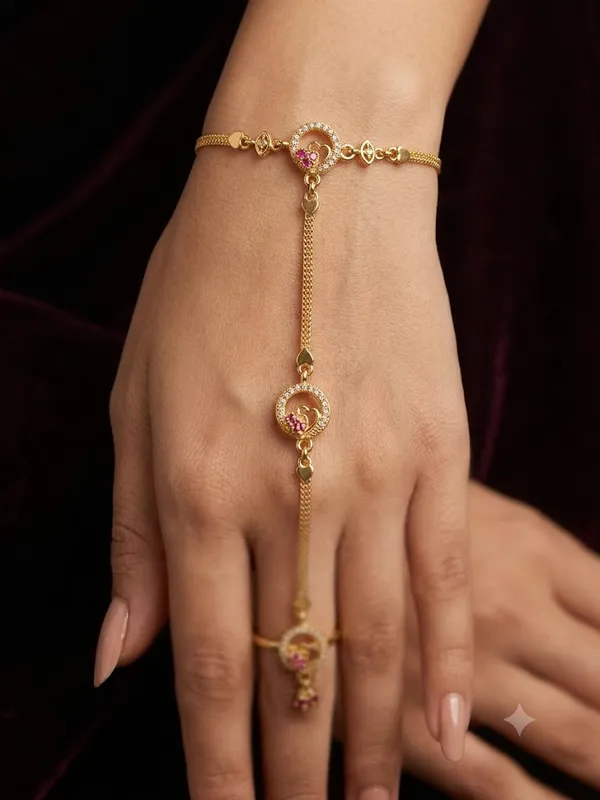 Micro_Gold_Plated_AD_Diamond_Studded_Fancy_Heart_Design__(Hathphool)_for_Women