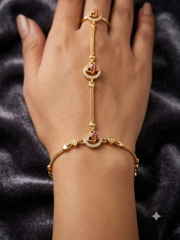 Micro_Gold_Plated_AD_Diamond_Studded_Fancy_Heart_Design__(Hathphool)_for_Women