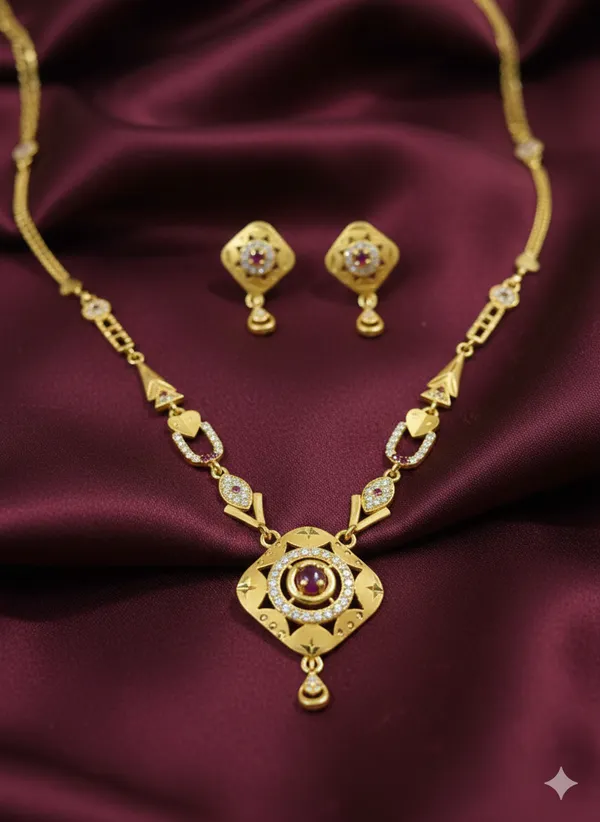 Micro_Gold_Plated_AD_Diamond_Studded_Forming_Square_Necklace_with_Earrings_for_Women