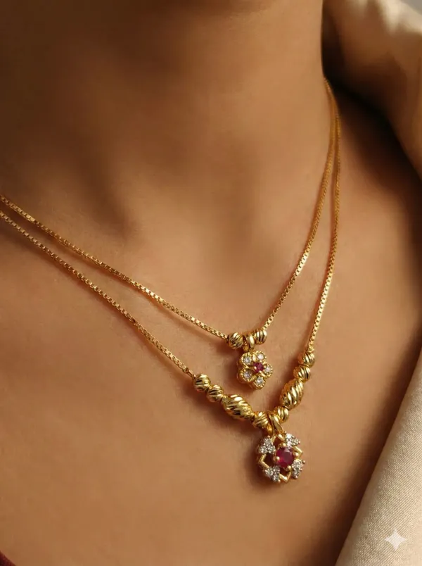 Micro_Gold_Plated_AD_Diamond_Studded_Ruby_Floral_Dual-Layer_Pendant_Necklace