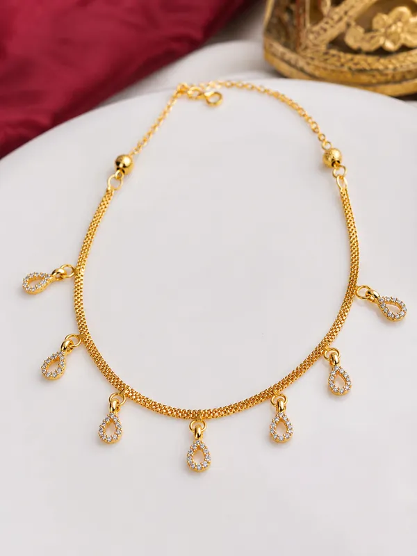 Micro_Gold-Plated_AD_Diamond_Teardrop_Charm_Chain_Necklace_for_Women
