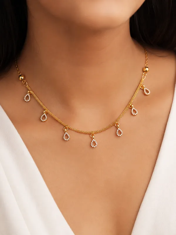 Micro_Gold-Plated_AD_Diamond_Teardrop_Charm_Chain_Necklace_for_Women