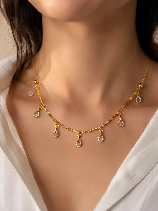 Micro_Gold-Plated_AD_Diamond_Teardrop_Charm_Chain_Necklace_for_Women