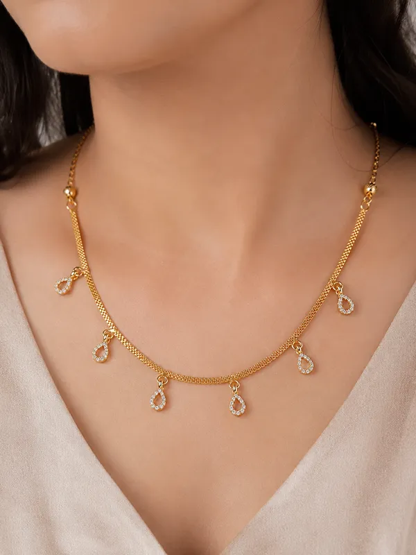 Micro_Gold-Plated_AD_Diamond_Teardrop_Charm_Chain_Necklace_for_Women