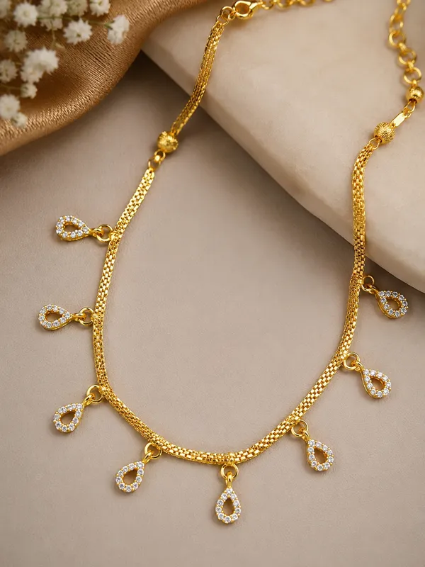 Micro_Gold-Plated_AD_Diamond_Teardrop_Charm_Chain_Necklace_for_Women
