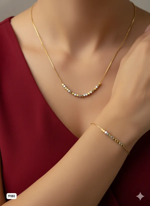 Micro_Gold_Plated_Dual-Tone_Beaded_Chain_&_Bracelet_Set