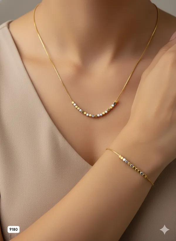 Micro_Gold_Plated_Dual-Tone_Beaded_Chain_&_Bracelet_Set