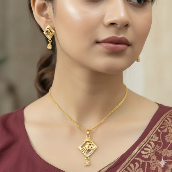 Micro_Gold_Plated_Floral_And_Pendant_Set_with_Earrings