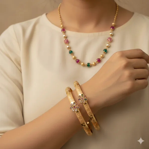 Micro_Gold_Plated_Floral_Stone_Studded_Traditional_Bangle_Pair_with_Pearl_Chain