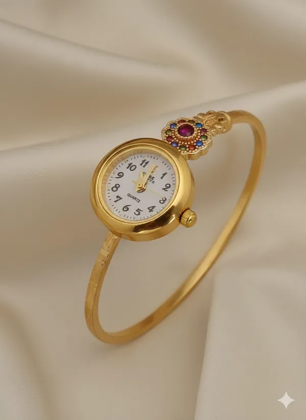 Premium_Micro_Gold_Plated_Floral_Bangle_Watch_with_Elegant_Color_Stone_Detail