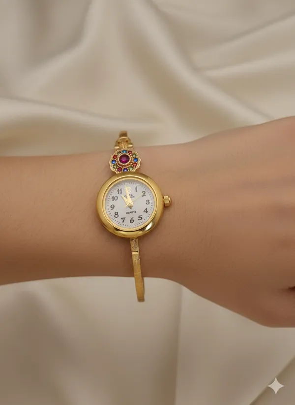 Premium_Micro_Gold_Plated_Floral_Bangle_Watch_with_Elegant_Color_Stone_Detail
