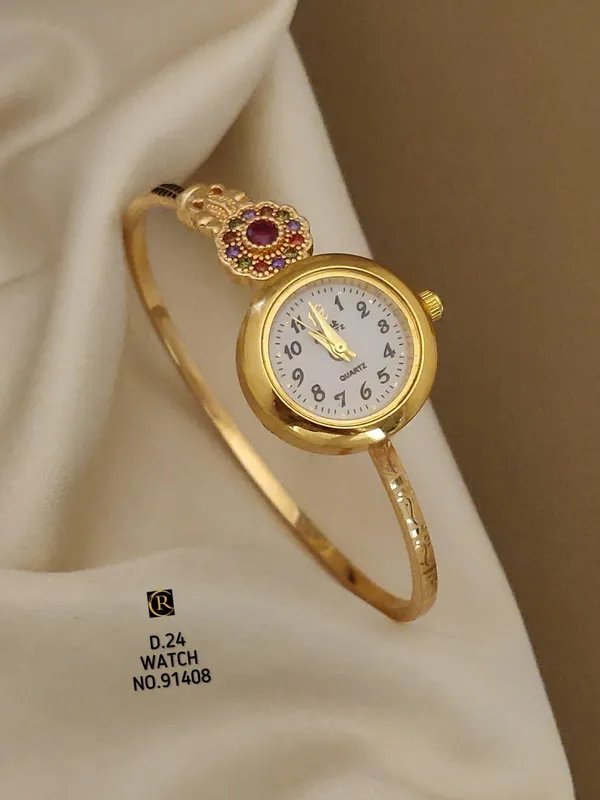 Premium_Micro_Gold_Plated_Floral_Bangle_Watch_with_Elegant_Color_Stone_Detail
