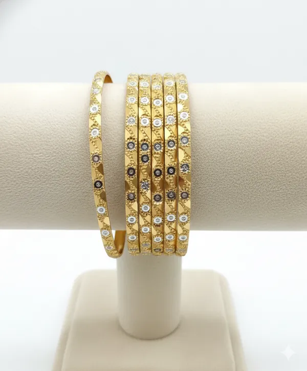 Gold_Plated_Fancy_Wave_Design_4_Pcs_Bangles_Set_For_Women