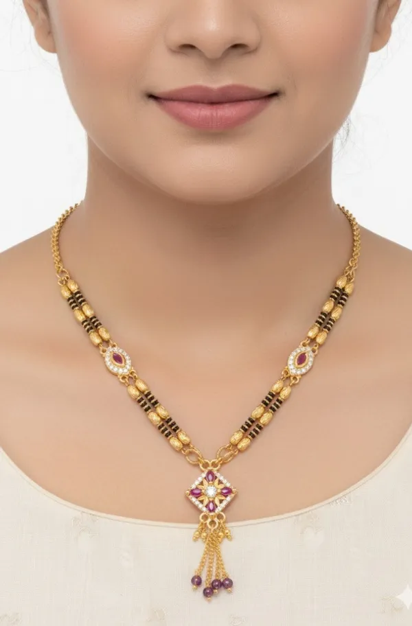 Gold_Plated_And_Diamond_Studded_Square_Mangalsutra_with_Square_Chain_Combo