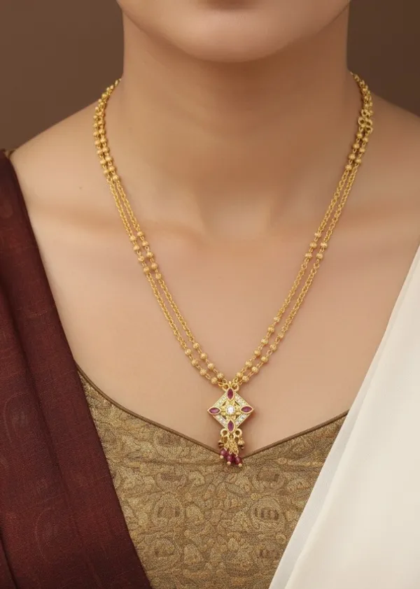 Gold_Plated_And_Diamond_Studded_Square_Mangalsutra_with_Square_Chain_Combo